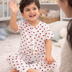 Red Hearts |Half Sleeves| Checkered Muslin| Soft Unisex Muslin Set for New Born to 6 Years