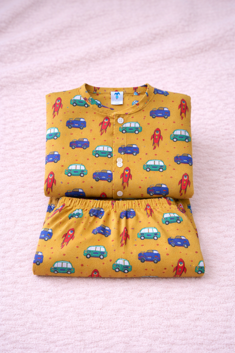 Yellow Car - 100% Cotton Lightweight Cambric Soft Unisex Muslin Set for New Born to 6 Years