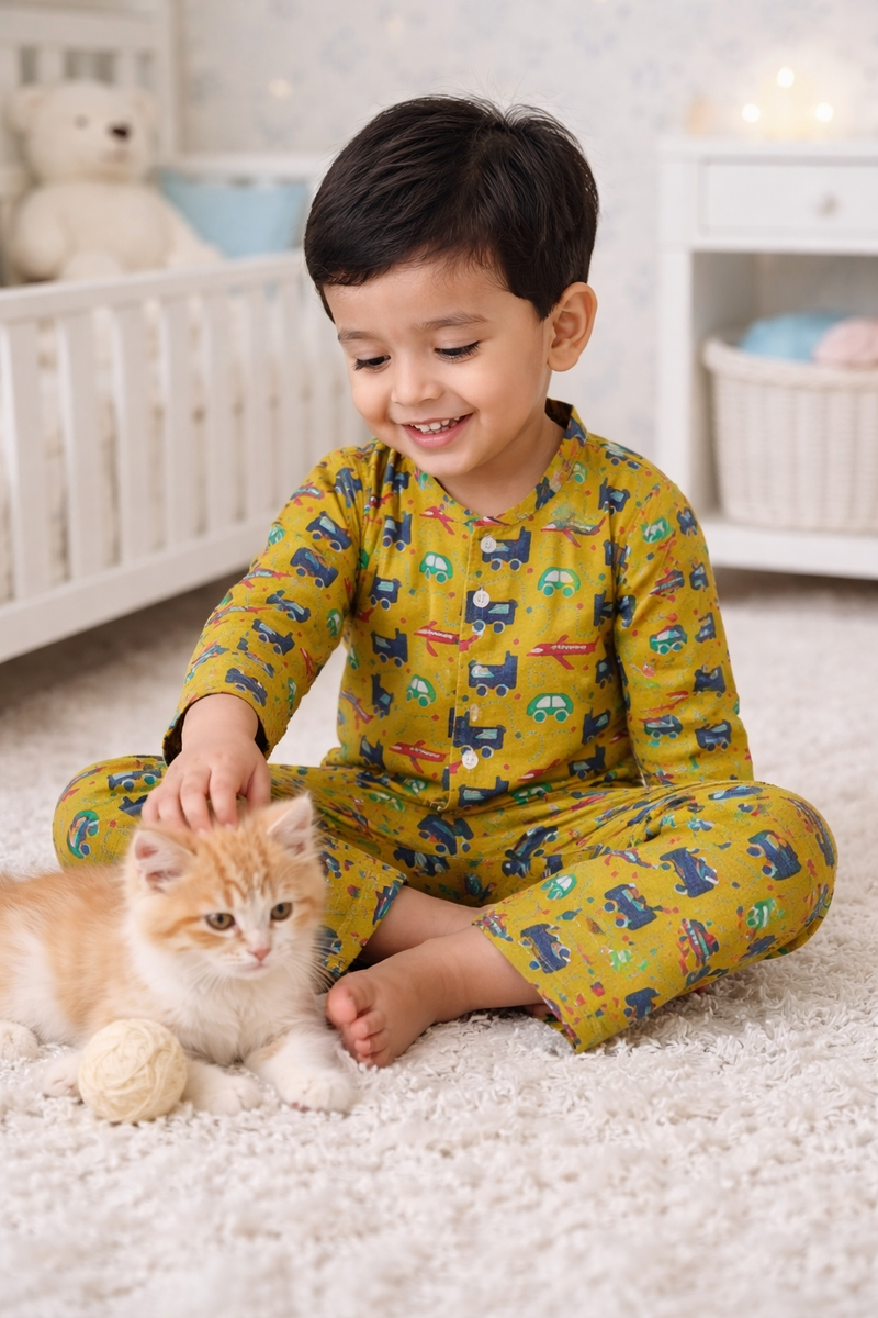 Yellow Car - 100% Cotton Lightweight Cambric Soft Unisex Muslin Set for New Born to 6 Years
