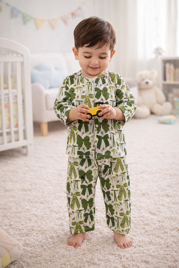 Green Bow - 100% Cotton Lightweight Cambric Soft Unisex Muslin Set for New Born to 6 Years