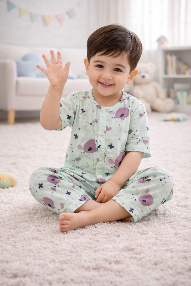 Purple Tweat|Half Sleeves| Checkered Muslin|  Soft Unisex Muslin Set for New Born to 6 Years