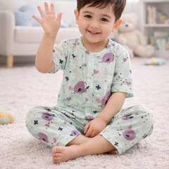 Purple Tweat|Half Sleeves| Checkered Muslin|  Soft Unisex Muslin Set for New Born to 6 Years