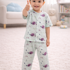 Purple Tweat|Half Sleeves| Checkered Muslin|  Soft Unisex Muslin Set for New Born to 6 Years