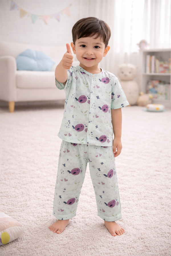 Purple Tweat - Kradyl Kroft Checkered Smooth Style Double Layered Soft Muslin Night Suit Set for New Born to 6 Years