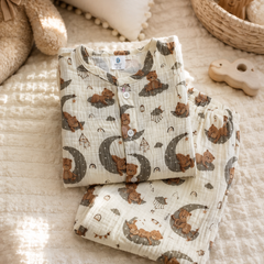 Goodnight Bear | Premium Crinkled Double Layered Soft Unisex Muslin Set for New Born to 6 Years