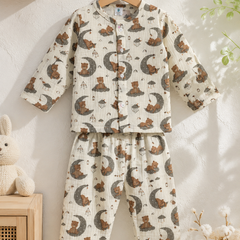 Goodnight Bear | Premium Crinkled Double Layered Soft Unisex Muslin Set for New Born to 6 Years