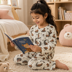 Goodnight Bear | Premium Crinkled Double Layered Soft Unisex Muslin Set for New Born to 6 Years