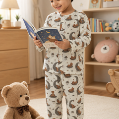 Goodnight Bear | Premium Crinkled Double Layered Soft Unisex Muslin Set for New Born to 6 Years
