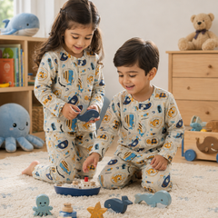 Just Blue Fish| Premium Crinkled Double Layered Soft Unisex Muslin Set for New Born to 6 Years