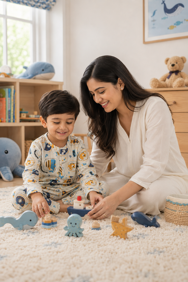 Just Blue Fish| Premium Crinkled Double Layered Soft Unisex Muslin Set for New Born to 6 Years