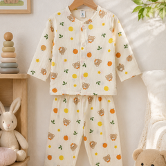 Just Bear Orange| Premium Crinkled Double Layered Soft Unisex Muslin Set for New Born to 6 Years