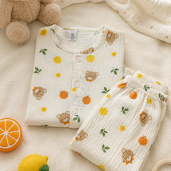 Just Bear Orange| Premium Crinkled Double Layered Soft Unisex Muslin Set for New Born to 6 Years