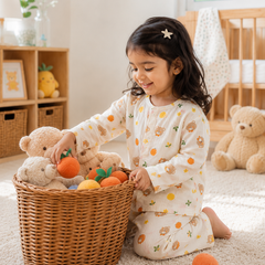 Just Bear Orange| Premium Crinkled Double Layered Soft Unisex Muslin Set for New Born to 6 Years