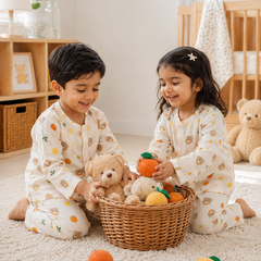 Just Bear Orange| Premium Crinkled Double Layered Soft Unisex Muslin Set for New Born to 6 Years
