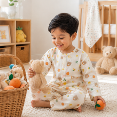 Just Bear Orange| Premium Crinkled Double Layered Soft Unisex Muslin Set for New Born to 6 Years
