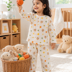 Just Bear Orange| Premium Crinkled Double Layered Soft Unisex Muslin Set for New Born to 6 Years