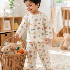 Just Bear Orange| Premium Crinkled Double Layered Soft Unisex Muslin Set for New Born to 6 Years