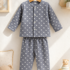 Just Grey Hearts| Premium Crinkled Double Layered Soft Unisex Muslin Set for New Born to 6 Years