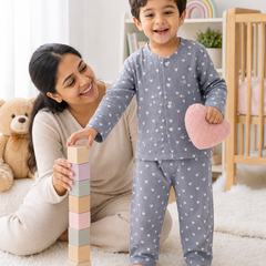 Just Grey Hearts| Premium Crinkled Double Layered Soft Unisex Muslin Set for New Born to 6 Years