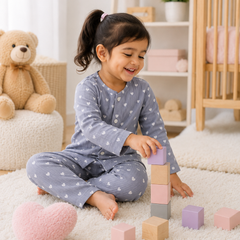 Just Grey Hearts| Premium Crinkled Double Layered Soft Unisex Muslin Set for New Born to 6 Years