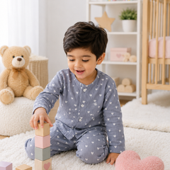 Just Grey Hearts| Premium Crinkled Double Layered Soft Unisex Muslin Set for New Born to 6 Years