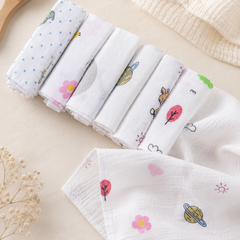 Pack of 7 Baby face Towels - Single Layer Soft Cotton Checkered Muslin