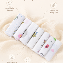 Pack of 7 Baby face Towels - Single Layer Soft Cotton Checkered Muslin
