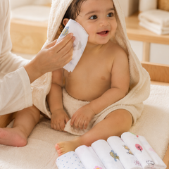 Pack of 7 Baby face Towels - Single Layer Soft Cotton Checkered Muslin