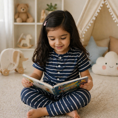 Navy Stripes |Half Sleeves|Checkered Muslin| Soft Unisex Muslin Set for New Born to 6 Years