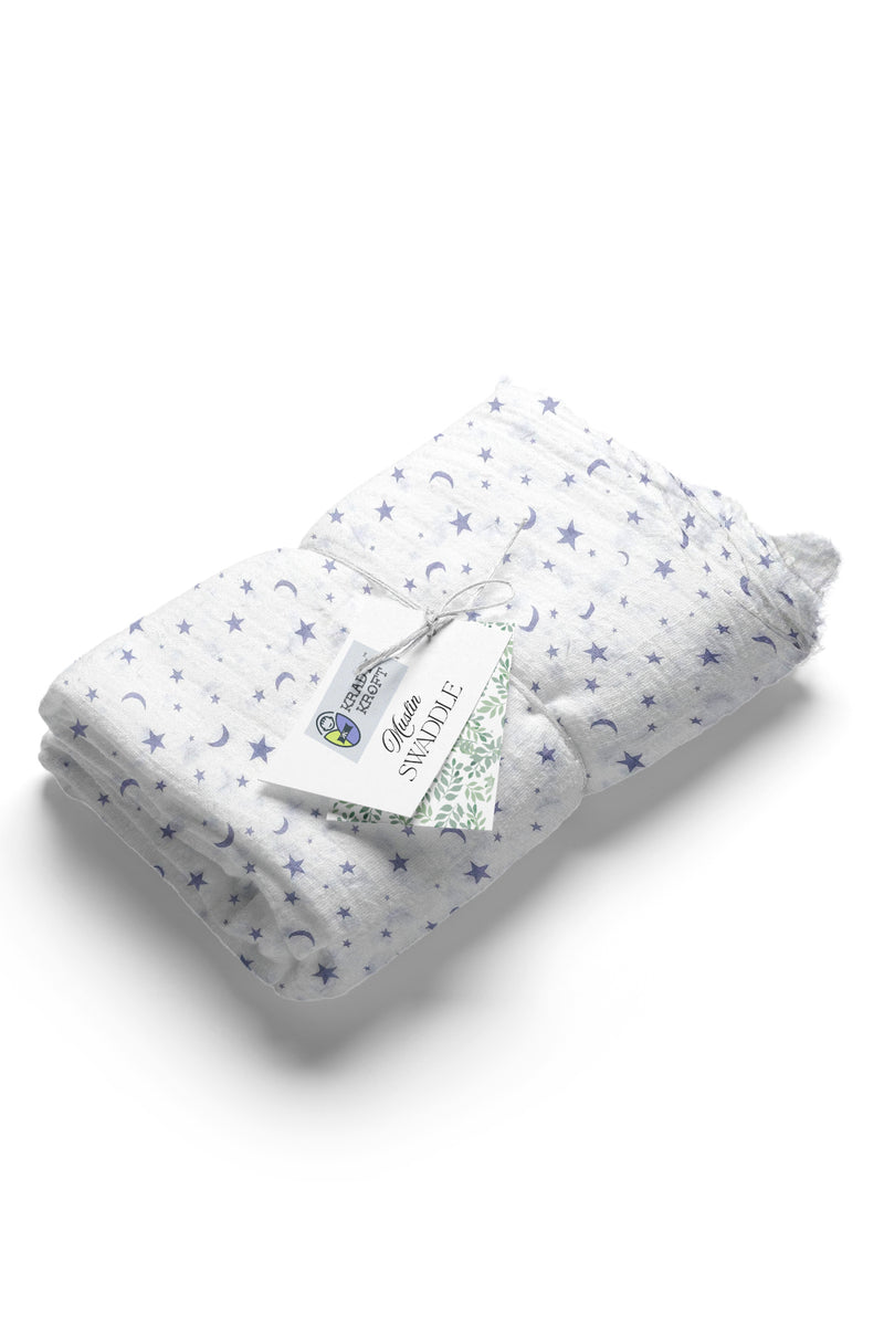 Muslin Swaddle for Infants 100 X 120 Cms - Blue Hearts
