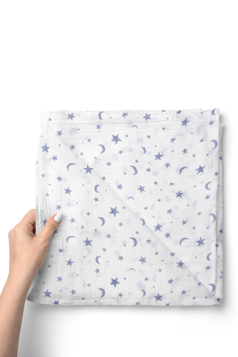 Muslin Swaddle for Infants 100 X 120 Cms - Blue Hearts