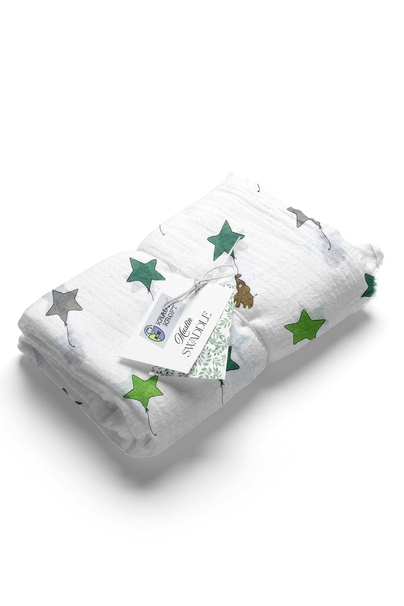 Muslin Swaddle for Infants 100 X 120 Cms - Green Star