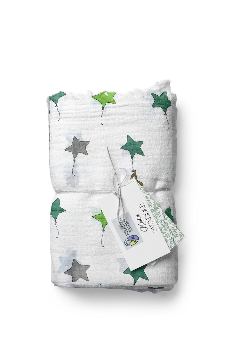 Muslin Swaddle for Infants 100 X 120 Cms - Green Star