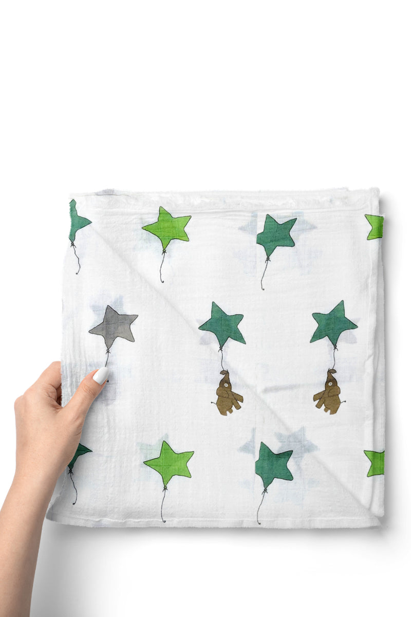 Muslin Swaddle for Infants 100 X 120 Cms - Green Star