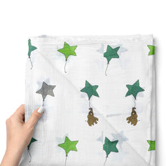 Muslin Swaddle for Infants 100 X 120 Cms - Green Star