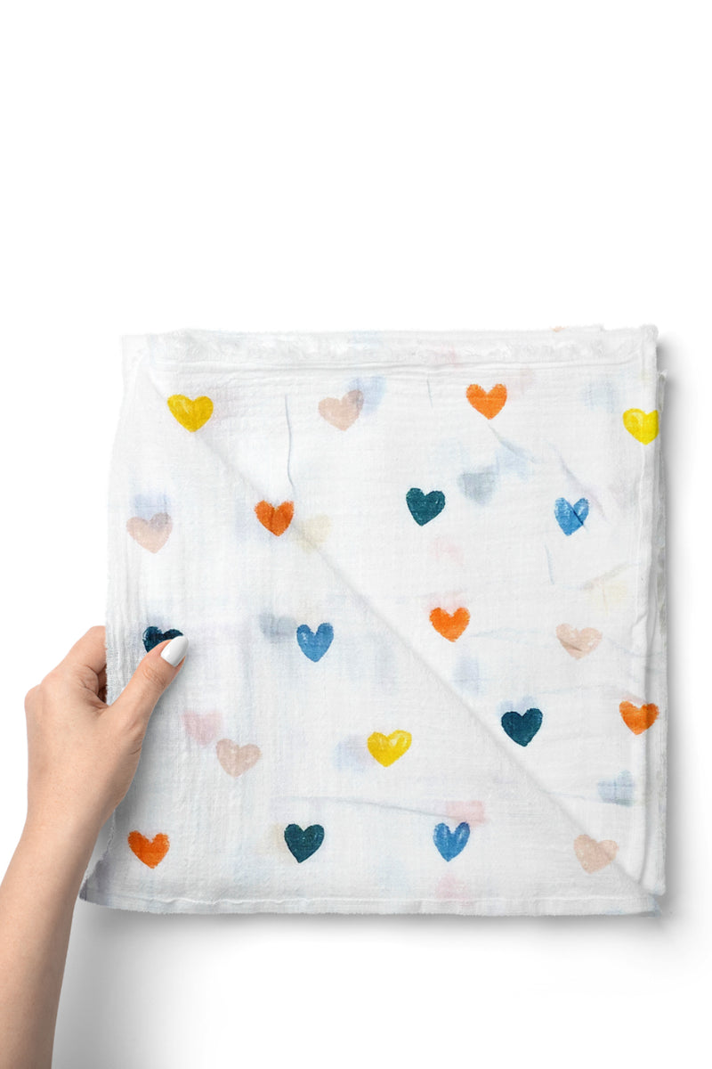 Muslin Swaddle for Infants 100 X 120 Cms - Little Hearts