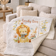 Muslin and Mink Plush Baby Blanket | Cute Blankets for 0 to 2 Yrs | Reversible with Plush Minky Dot Fabric - Lion