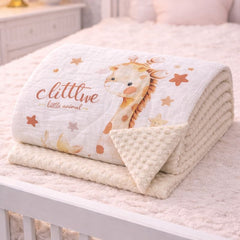 Muslin and Mink Plush Baby Blanket | Cute Blankets for 0 to 2 Yrs | Reversible with Plush Minky Dot Fabric - Giraffe