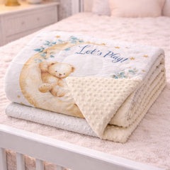 Muslin and Mink Plush Baby Blanket | Cute Blankets for 0 to 2 Yrs | Reversible with Plush Minky Dot Fabric - Lets Play