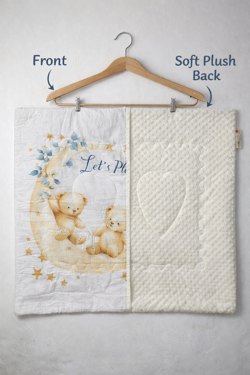 Muslin and Mink Plush Baby Blanket | Cute Blankets for 0 to 2 Yrs | Reversible with Plush Minky Dot Fabric - Lets Play