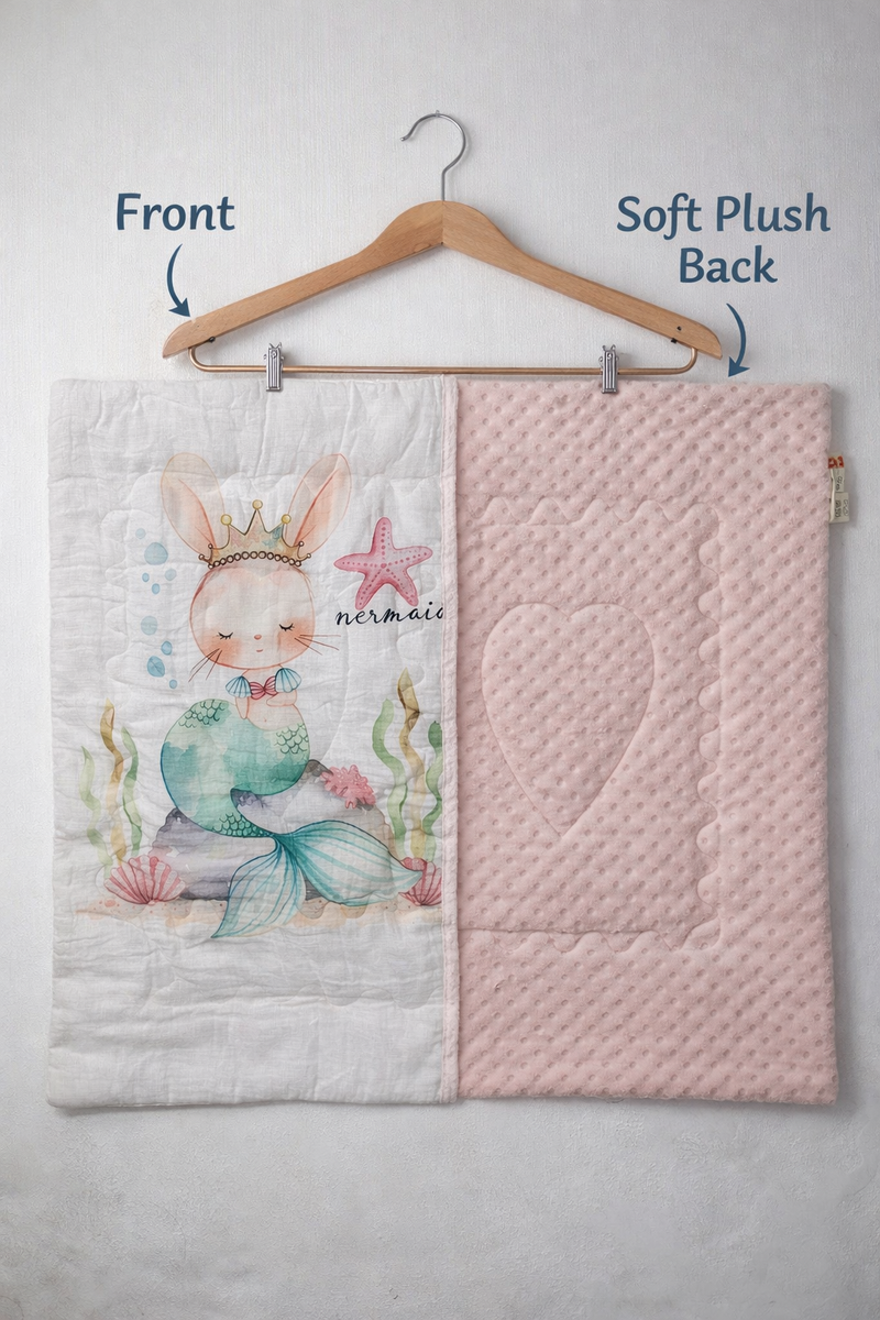 Muslin and Mink Plush Baby Blanket | Cute Blankets for 0 to 2 Yrs | Reversible with Plush Minky Dot Fabric - Mermaid