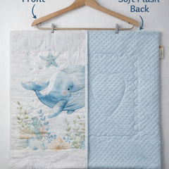 Muslin and Mink Plush Baby Blanket | Cute Blankets for 0 to 2 Yrs | Reversible with Plush Minky Dot Fabric - Blue Whale