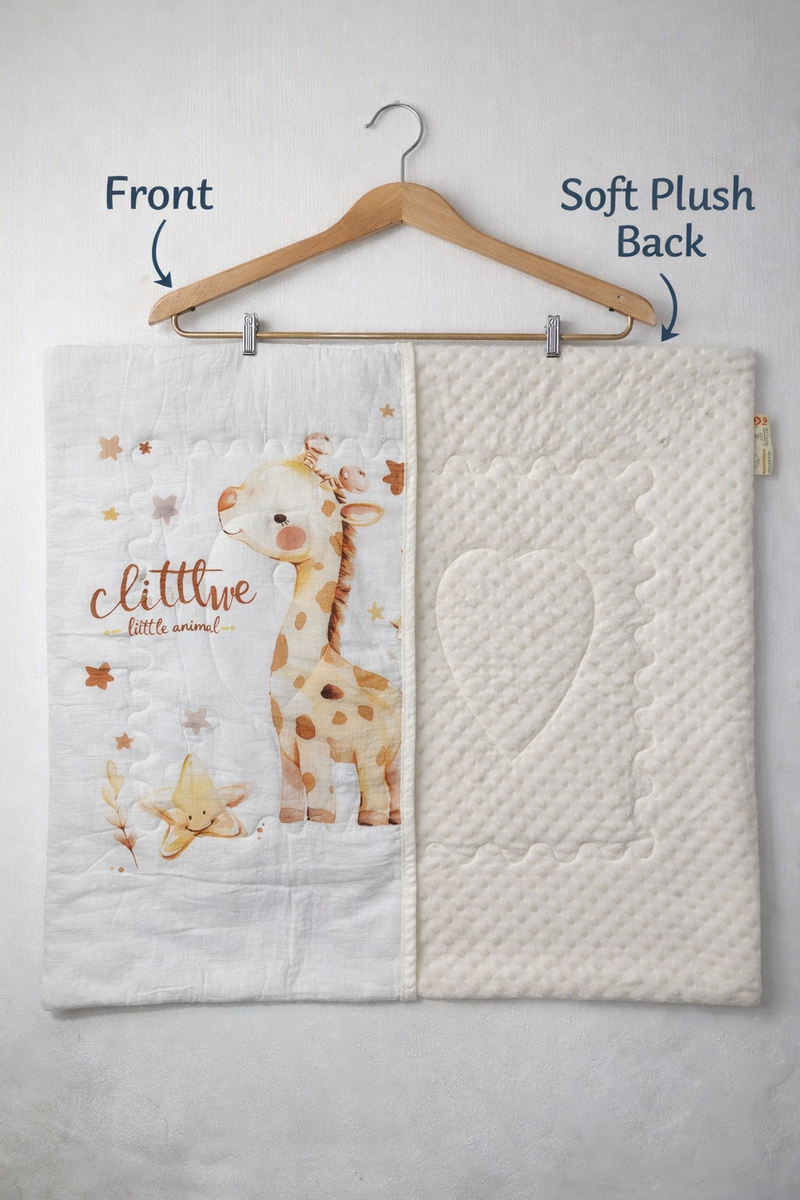 Muslin and Mink Plush Baby Blanket | Cute Blankets for 0 to 2 Yrs | Reversible with Plush Minky Dot Fabric - Giraffe