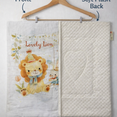 Muslin and Mink Plush Baby Blanket | Cute Blankets for 0 to 2 Yrs | Reversible with Plush Minky Dot Fabric - Lion