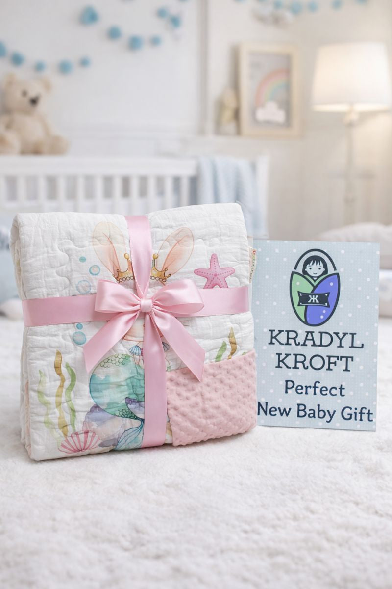 Muslin and Mink Plush Baby Blanket | Cute Blankets for 0 to 2 Yrs | Reversible with Plush Minky Dot Fabric - Mermaid