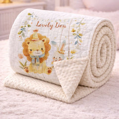 Muslin and Mink Plush Baby Blanket | Cute Blankets for 0 to 2 Yrs | Reversible with Plush Minky Dot Fabric - Lion