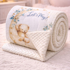 Muslin and Mink Plush Baby Blanket | Cute Blankets for 0 to 2 Yrs | Reversible with Plush Minky Dot Fabric - Lets Play