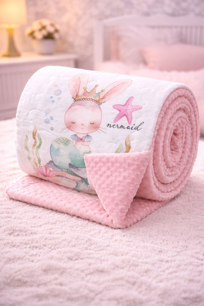 Muslin and Mink Plush Baby Blanket | Cute Blankets for 0 to 2 Yrs | Reversible with Plush Minky Dot Fabric - Mermaid