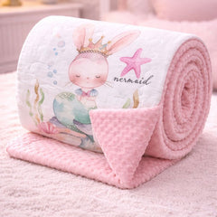 Muslin and Mink Plush Baby Blanket | Cute Blankets for 0 to 2 Yrs | Reversible with Plush Minky Dot Fabric - Mermaid