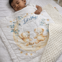 Muslin and Mink Plush Baby Blanket | Cute Blankets for 0 to 2 Yrs | Reversible with Plush Minky Dot Fabric - Lets Play